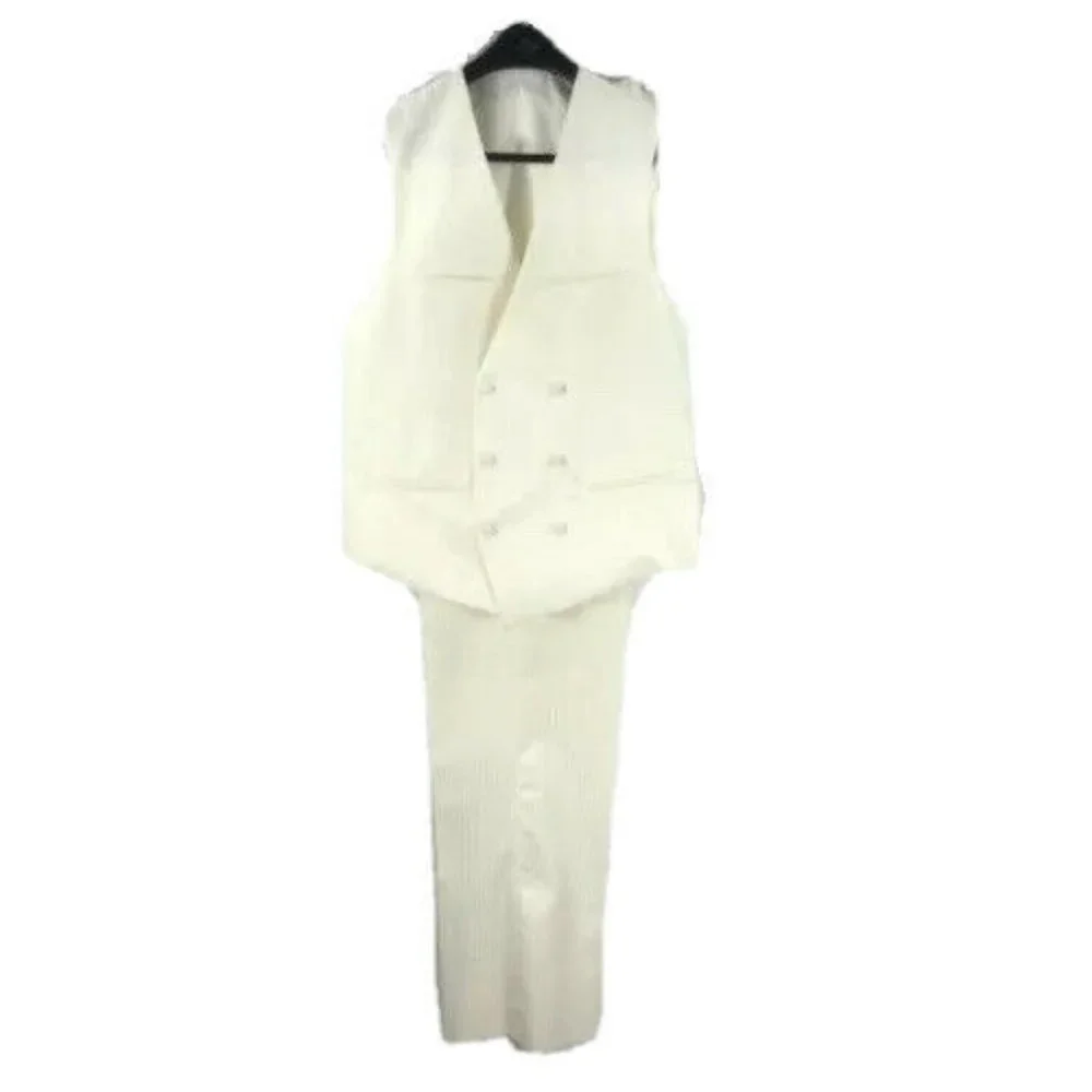 E.J. Samuel Men's White Looks Cream Suit 3 Piece Pleated Pant Pinstripe Size 38L